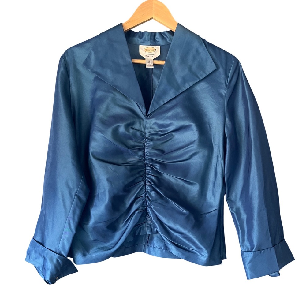 Talbots Pure Silk V-NeckTeal Ruched Top, Size 10